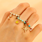 设计手作复古ins串珠彩色芒星螃蟹海马玉石米珠抖音手工戒指环