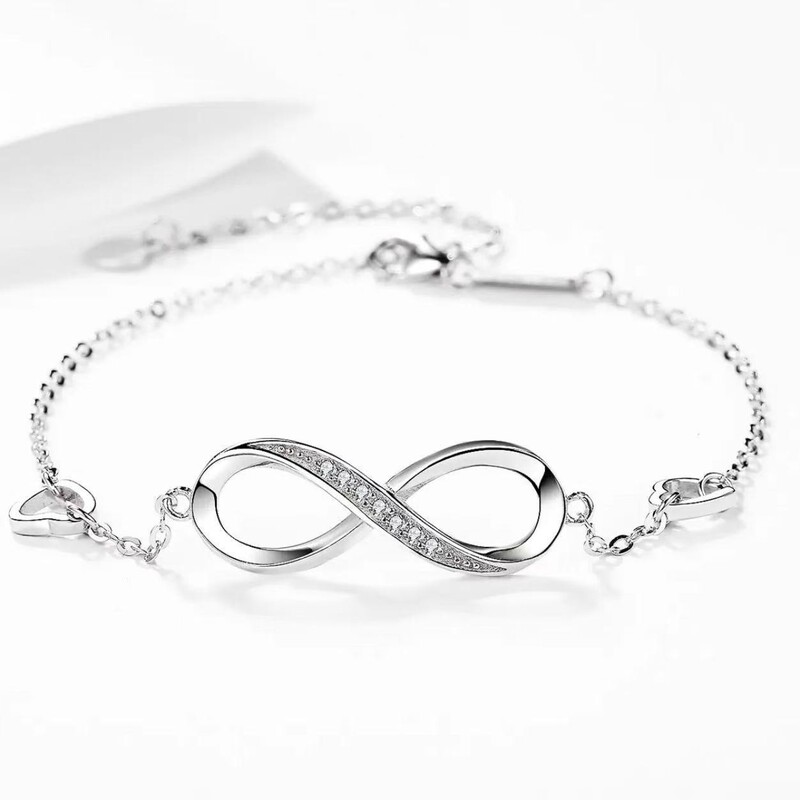 European and American Cross-Border Popular Niche S925 Sterling Silver Figure-Eight Micro-Inlaid Bracelet for Women with Infinity Symbol Heart Amazon