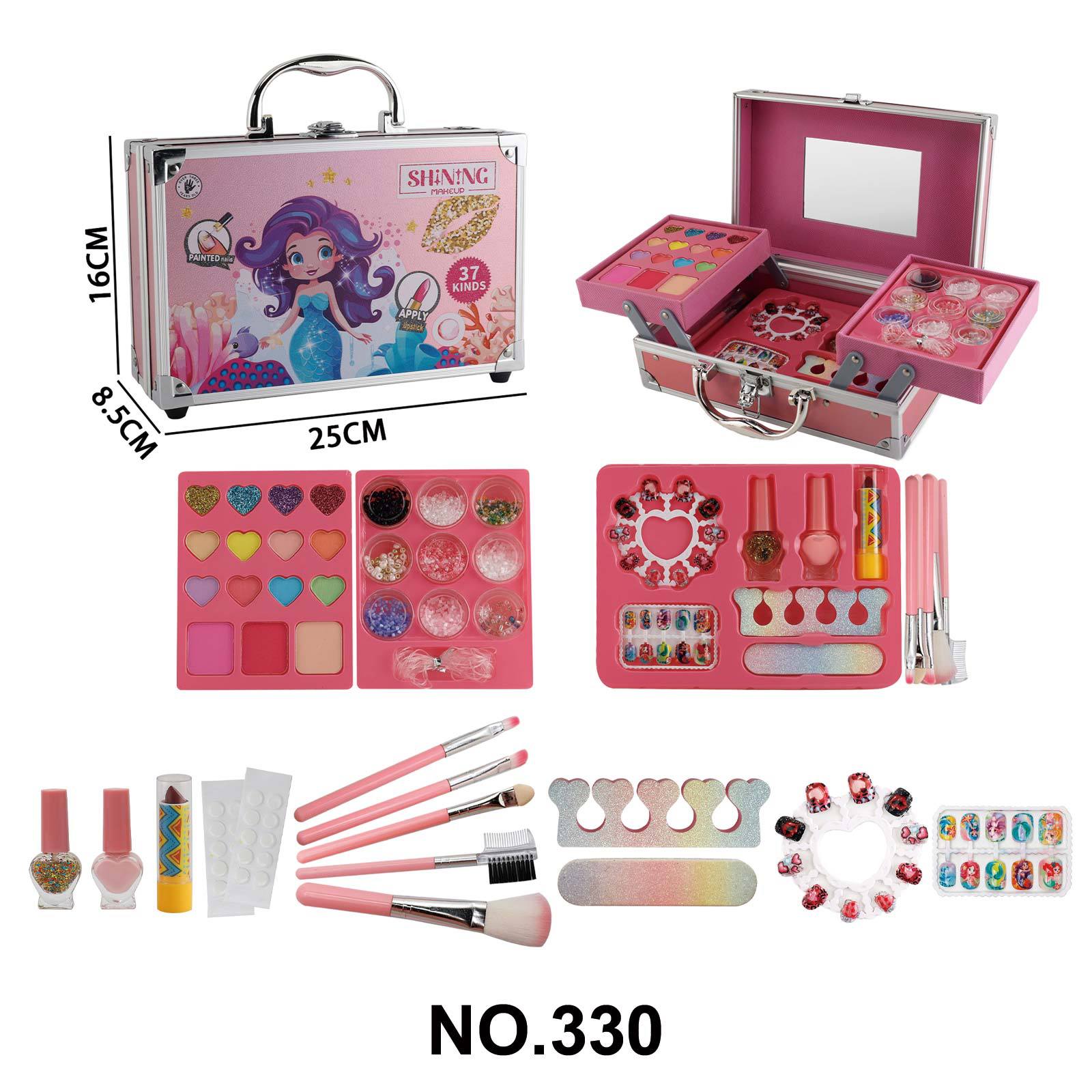 더블 레이어 휴대용 철 상자 인어 화장품 가방/330