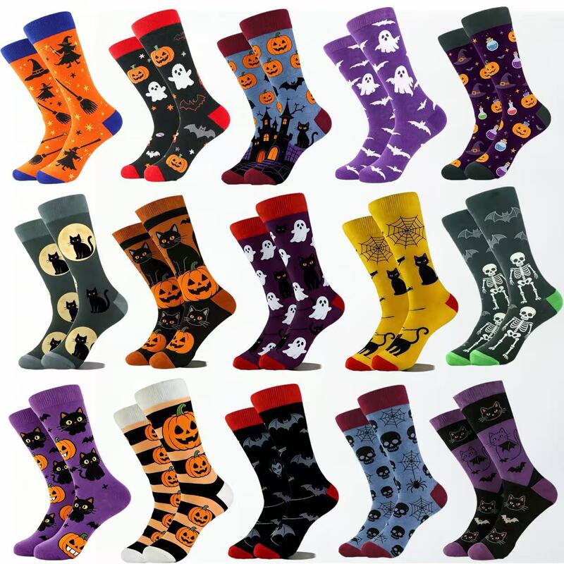 Cross-Border Original Design New In-Stock Quirky Halloween Themed Mid-Calf Socks Ghost Colorful Amazon Trendy Socks