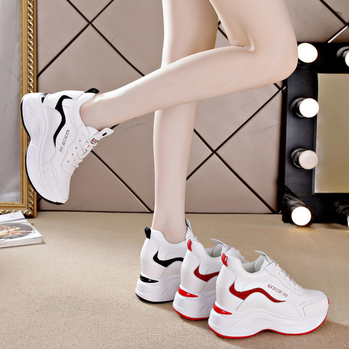 Korean-style Dad Shoes  Spring New Leather-Single Face Women's Thick Sole Height Loss Slim Casual Sports Shoes Women Wholesale