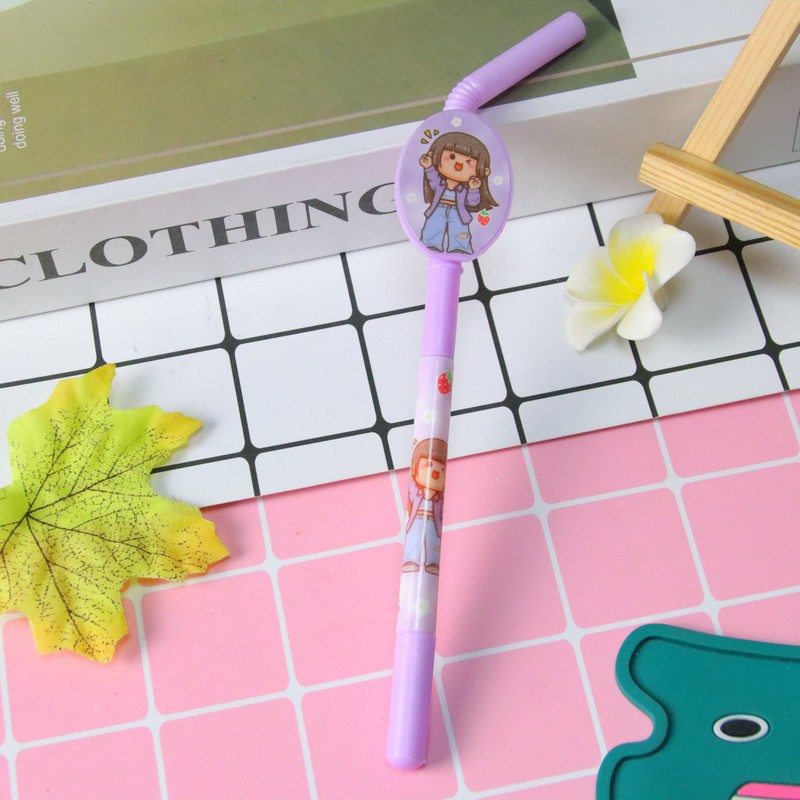 Linda forma de paja pluma neutral chica corazón alto valor flor película etiqueta pluma estudiante papelería pluma al por mayor