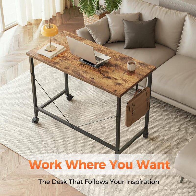 Movable Computer Desk with Casters, Home Small Apartment, High-Looking Office Desk, Modern Simple Style Writing Desk