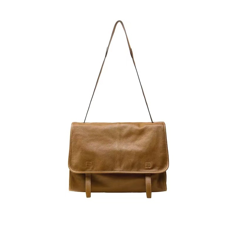 HHJBAG Vegetable-Tanned Sheepskin Messenger Bag Large Capacity Commuter Satchel for Women Retro Casual Shoulder Crossbody Bag - Thumbnail 6
