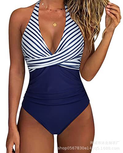 2024 Amazon Sexy traje de baño de una pieza de contracción del vientre de las mujeres Halter push up traje de baño