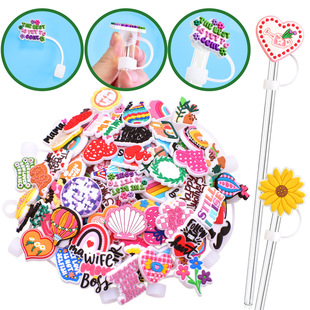 Random silicone transparent straw cap 10mm party decorative straw sleeve reusable dust-proof straw plug