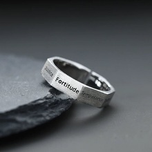 S999足银复古七美德戒指男潮酷时尚高级感小众设计简约百搭食指戒