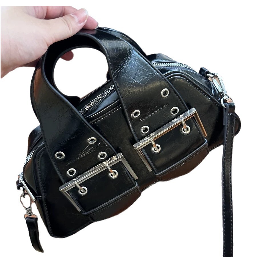 Motorcycle Style Women's Mini Handbag 2024 New Sweet & Cool Spicy Girl Small Square Tote Bag Niche Texture Crossbody Bag - Thumbnail 2