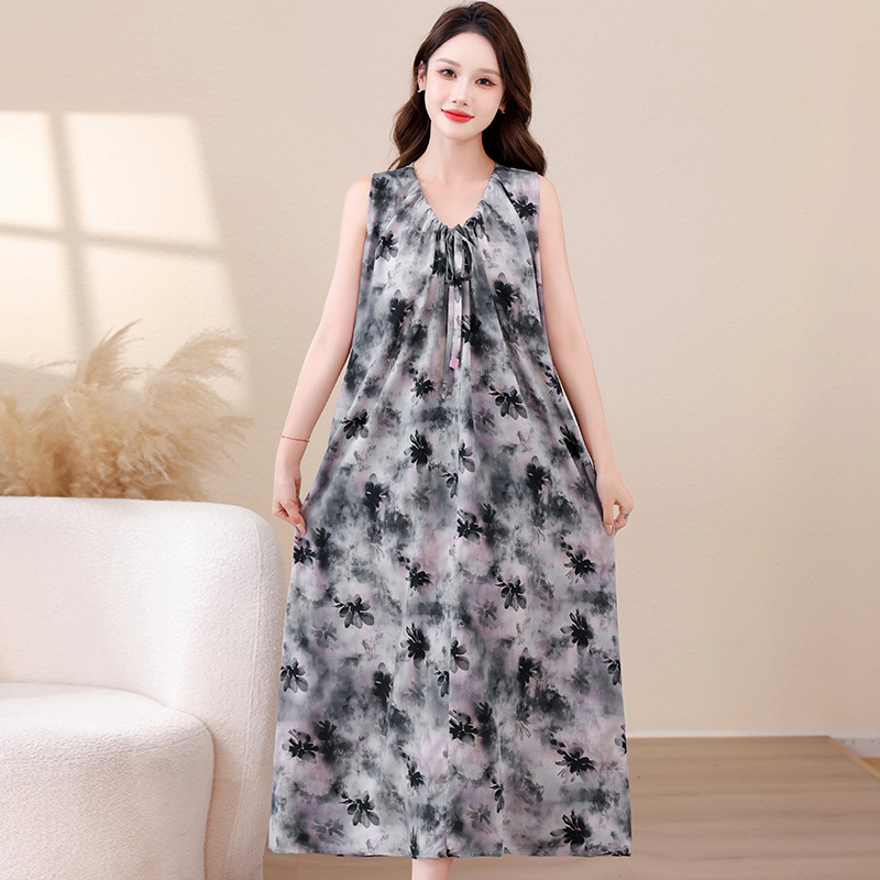 French-Style Elegant and High-End Floral Cotton Silk Dress 2026 Summer V-Neck Sleeveless Long Fairy Dress