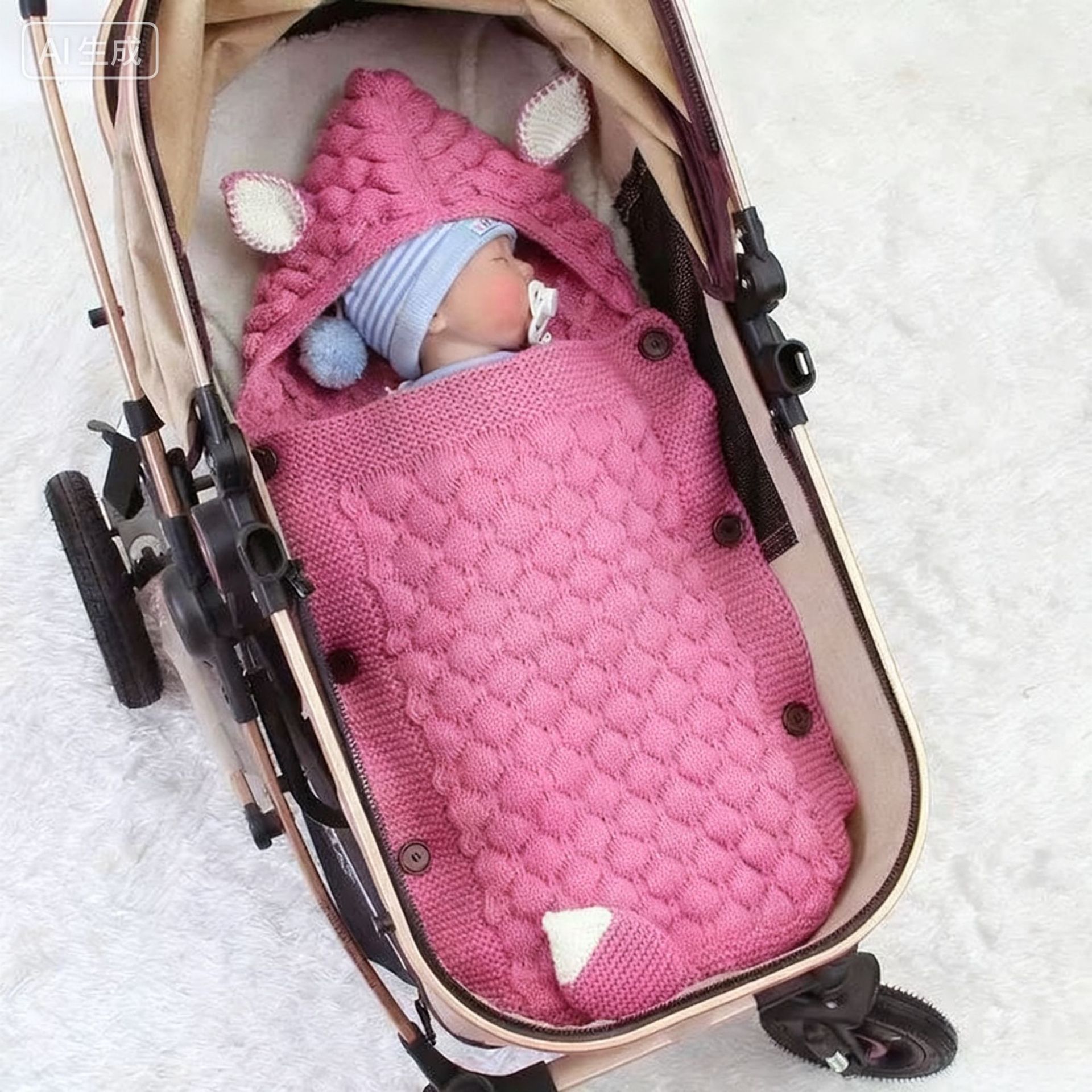 Multifunctional Ear Sleeping Bag Anti-Kick Quilt Baby Blanket Blanket Knitted Sleeping Bag Children's Knitted Blanket Double-Layer Swaddle Push