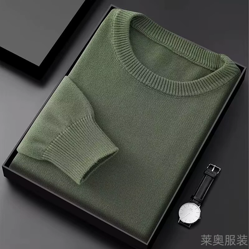 Осенне-зимний новый мужской пуловер из чистого хлопка с круглым вырезом, трикотаж, повседневная рубашка с внутренним слоем, топ