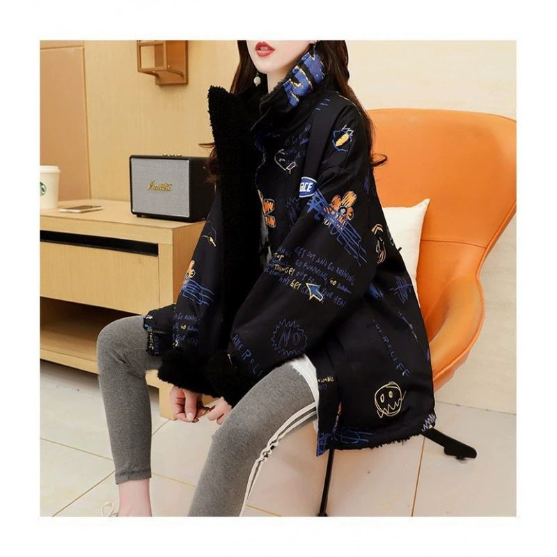 Пальто-куртка Velvet Winter Warm Jacket - свободный крой, современный дизайн - Белый/Черный, размеры M-3XL