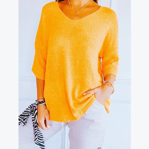 European and American knitted sweater casual sweater multi-color basic style slimming V-neck solid color knitted sweater women's base