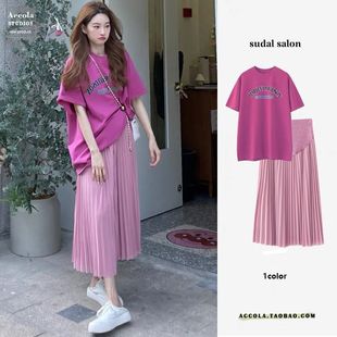in stock Pregnant Women's suit 2025 Summer Loose Short-sleeved T-shirt Top Women's Korean-style Elegant Pleated Slim Belly Dress