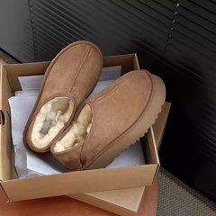 冬季厚底懒人雪地靴女皮毛一体一脚蹬低帮面包鞋窝窝鞋加绒棉鞋