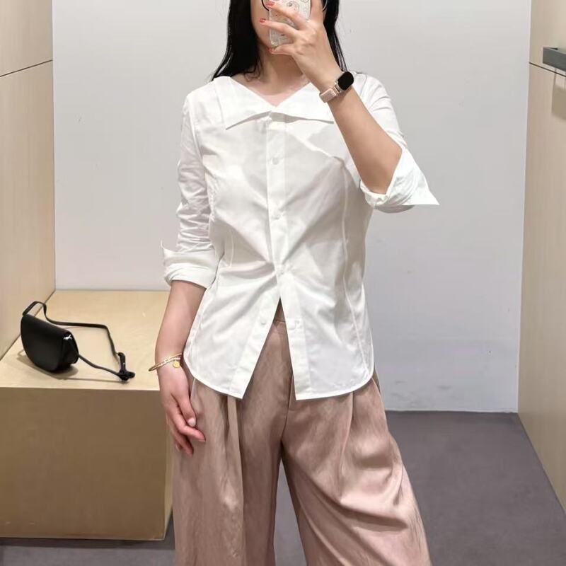 Cs Women's Clothing Cotton Boat Neck Long Sleeve Off-Shoulder Shirt Top for Women 2025 Autumn New Style 1290659003