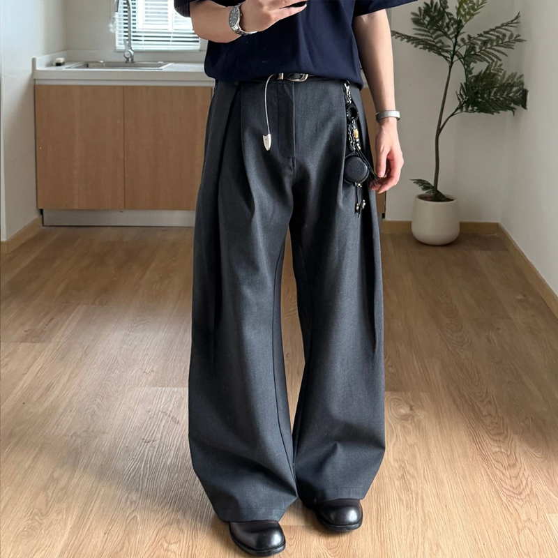 工字褶a字阔腿西裤男士春秋新款痞帅美式弯刀裤子cleanfit休闲裤|undefined