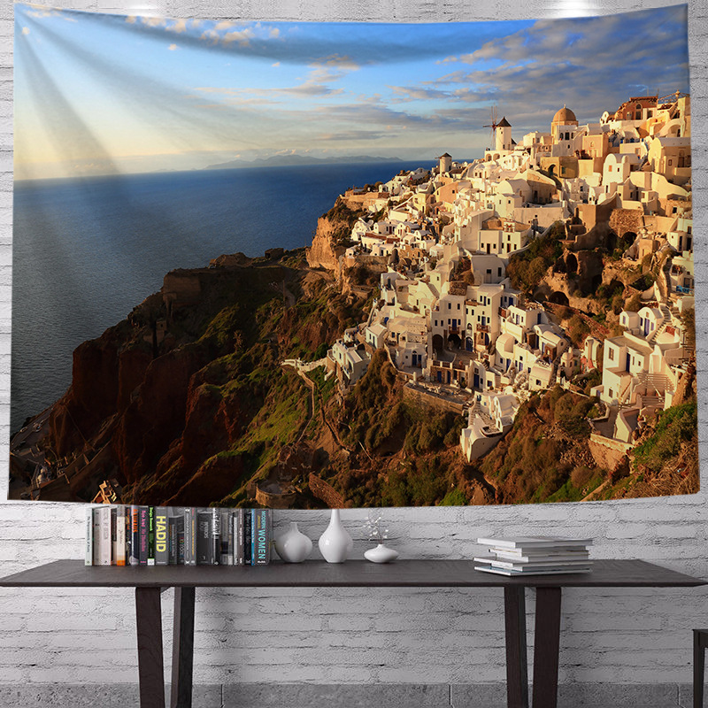 Transfronterizo griego fresco paisaje impresión decorativa de tela de renovación de la sala de tela de fondo vivo fábrica de tela al por mayor