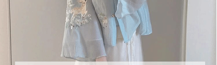 【中国直邮】 奢笛熊 夏季新中式国风改良汉服马面裙套装 上衣+吊带+半身裙 S