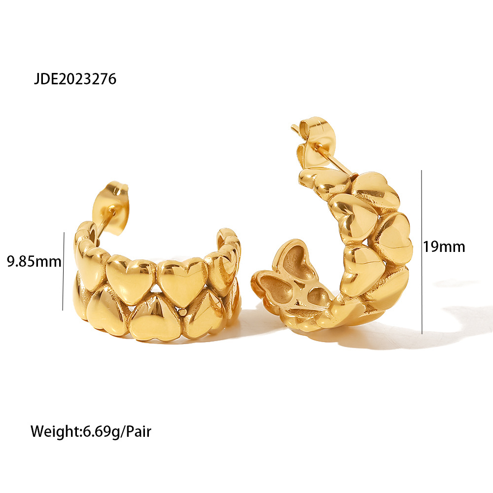 Retro Heart Shape Stainless Steel Plating Ear Studs 1 Pair
