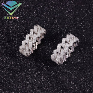 Cross-border European and American Explosions S925 Silver Inlaid Double Row Mosan Diamond Ring Popular Hip Hop Style Ring for Men and Women