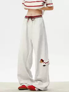 Men's Straight Loose Pants Youth Dachshund American Retro Waistband Patchwork Design Sports Casual Long Pants