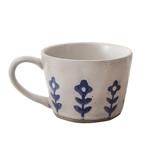Small blue flower simple Nordic ceramic ins style hand-painted mug creative personalized water cup stoneware coffee cup