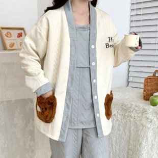Mustang also pajamas Mustang also autumn and winter air cotton month clothing three-piece set pregnant women pajamas outside single home clothing suit
