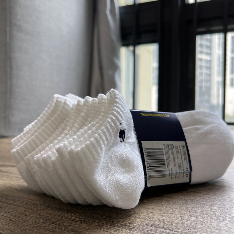 3 Pairs Pak Embroidered Pony Quick-Dry Socks Casual Sports Towel Bottom Cross-Border Trade Black White Gray Men's Socks