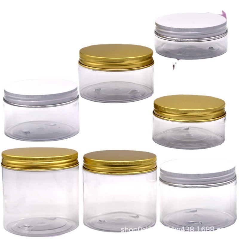 89 dientes 500g frasco transparente 250g sellado frasco de plástico transparente de alimentos 350g tapa de aluminio dorado caramelo frasco transparente
