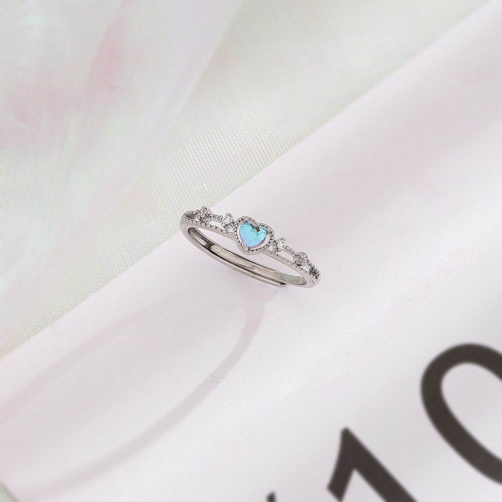 Street Occasion Copper Material Sweet Heart Shape Copper Inlay Zircon Open Rings