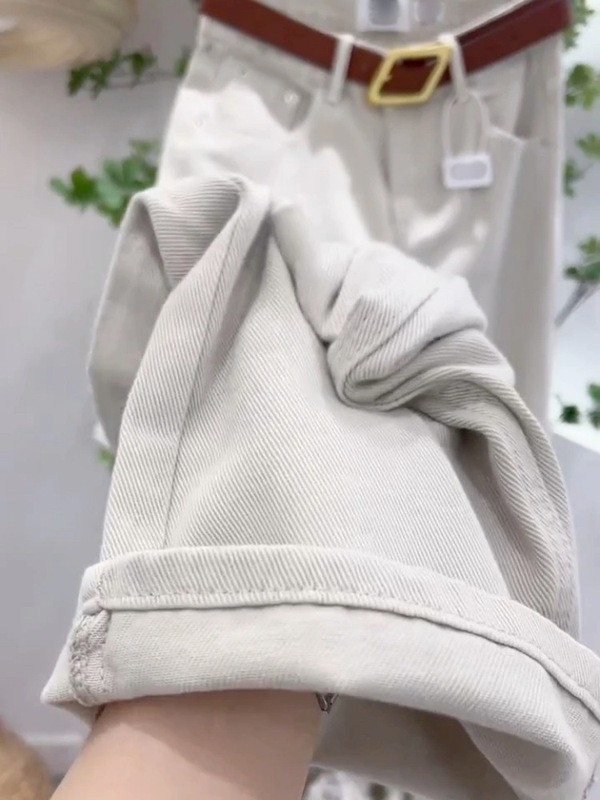 杏色直筒阔腿牛仔裤女2025早秋新款高腰宽松显瘦柔软浅色垂感长裤|undefined