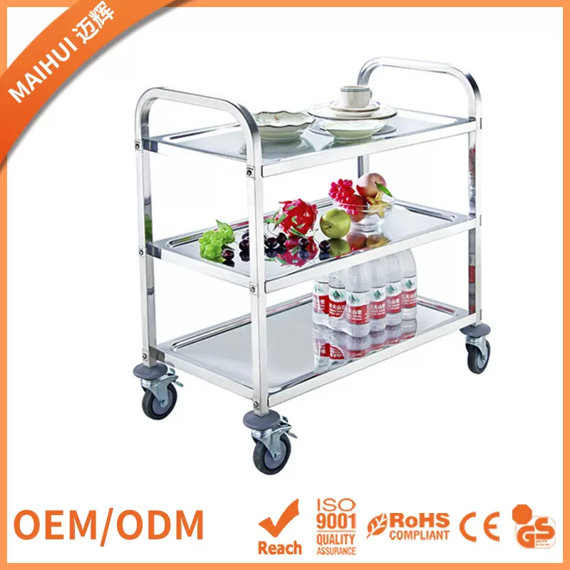 不锈钢餐车 加厚三层酒楼移动手推餐车 加固收碗传菜推车二层餐车