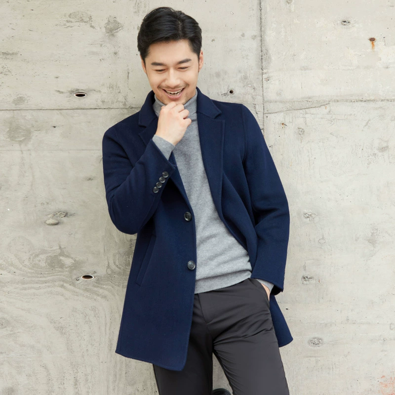 Осенне-зимнее двустороннее кашемировое пальто, мужской модный Повседневный однотонный короткий костюм, шерстяное пальто в деловом стиле, универсальное повседневное пальто