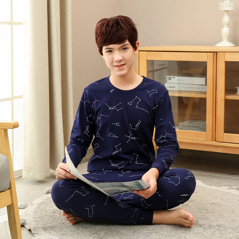 Teenagers' Cotton Underwear Set, Thin Cotton Thermal Tops and Pants for Boys, Middle and Older Children, Junior High School Students, Warm for Autumn and Winter