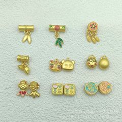 古法金保色竹节通孔福字画油吊坠配件国风节节高升竹子服饰材料包