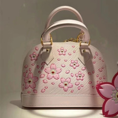 2025新型水波紋本革貝殻バッグ桜花粉ファッションハンドバッグ潮牌シングル肩大容量ショルダーバッグ