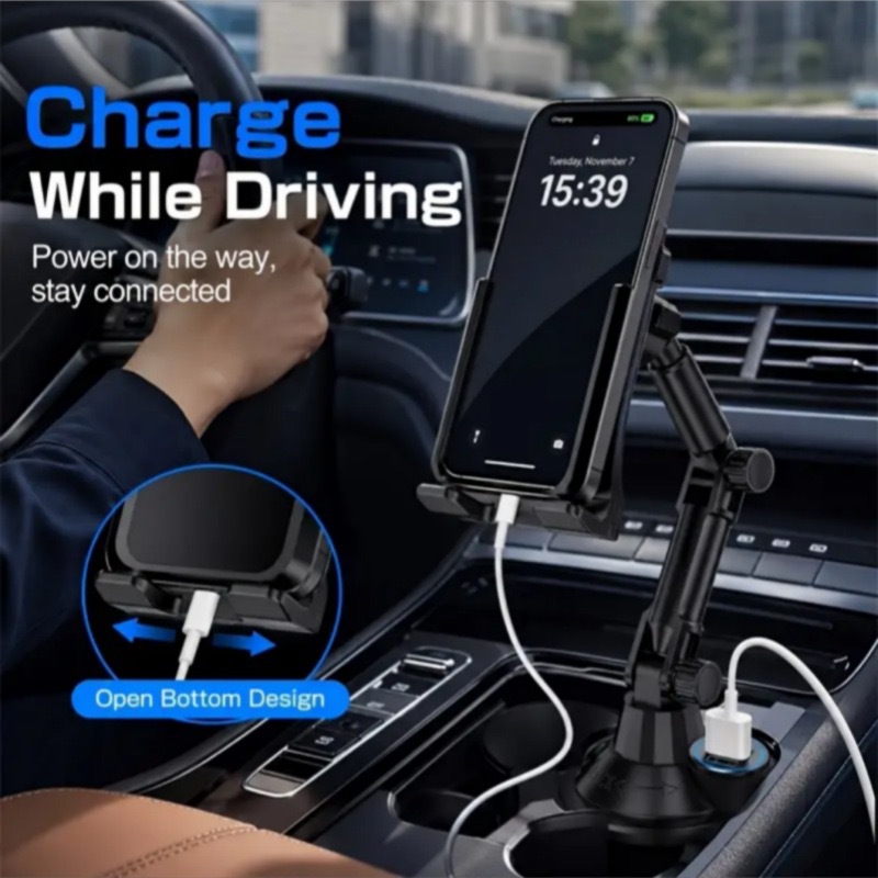 Cross-border car cup holder dual-use for mobile phones and tablets, long-joint rotating adjustable navigation universal phone holder