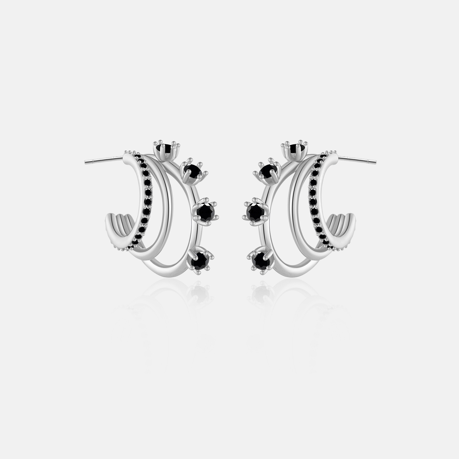 1 Pair IG Style Simple Style C Shape Inlay Sterling Silver Zircon 18K Gold Plated Ear Studs display picture 5