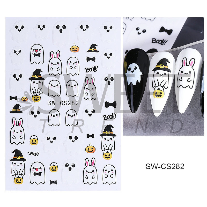 2025 クロスボーダー新ハロウィンネイルアートステッカー ins 漫画かわいいゴーストカボチャクモネイルステッカー|undefined