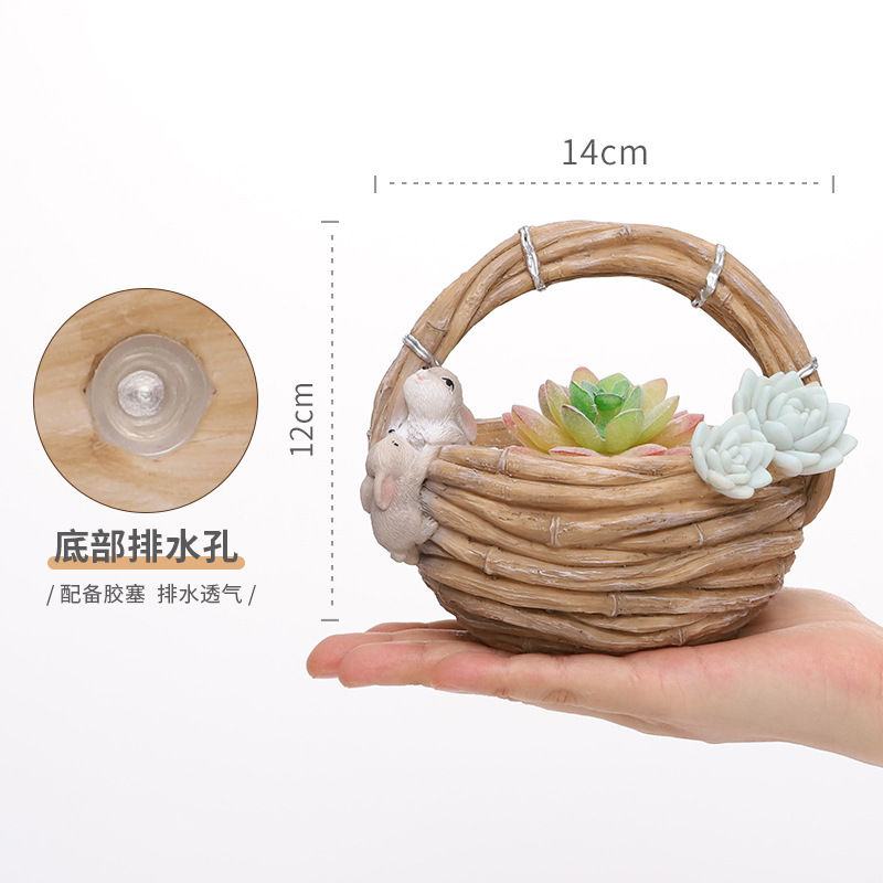 Chậu Cây Resin Chậu cây mọng nước hình giỏ tre resin, chậu mini động vật, trang trí tiểu cảnh và cây xanh (RG-259)