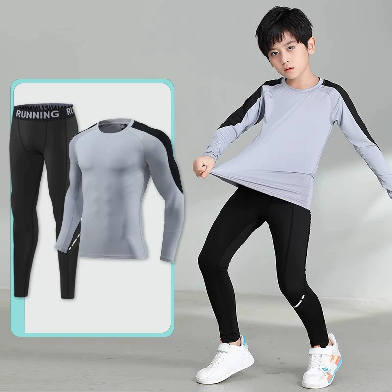 Children's fleece basketball football sports suit for training for gym, quick dry long-sleeve, tight, for running