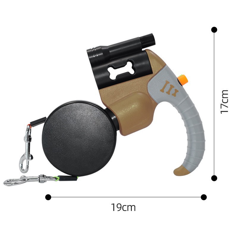 뼈 모양 양방향 리드줄 - 카키 그레이