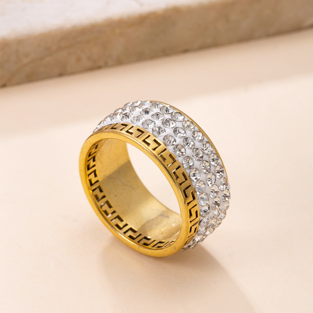 Tonring mit Diamanten im europäischen und amerikanischen Stil, Ring aus Titanstahl mit ausgehöhltem Muster der Großen Mauer, leichter Luxus-Edelstahlschmuck._voghion.com