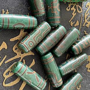 Factory wholesale Xizang Tianzhu natural green chalcedony barrel bead Lezi 30 long pattern pendant