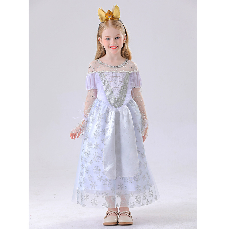 Children's Princess Alice White Queen White Dress High-End Cosplay Princess Dress Performance Costume