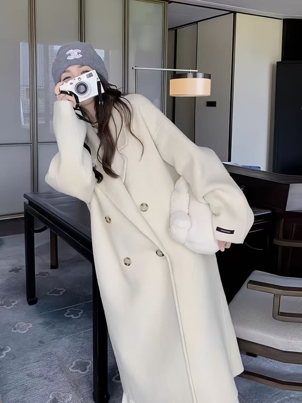 Cashmere classic long demi-season double-sided woolen woolen coat