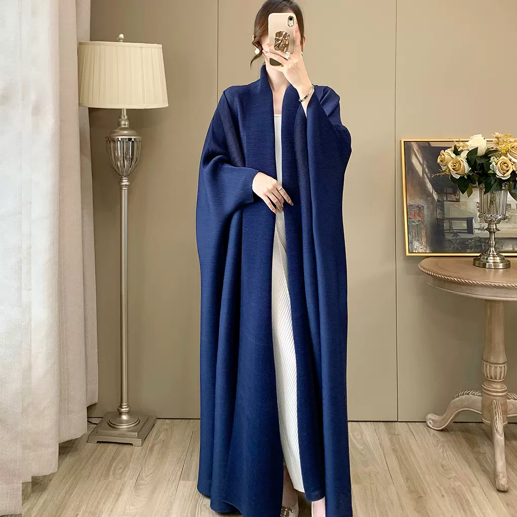 三宅长风衣外套春秋款女气质翻领宽松大码胖mm遮肉外贸穆斯林长袍