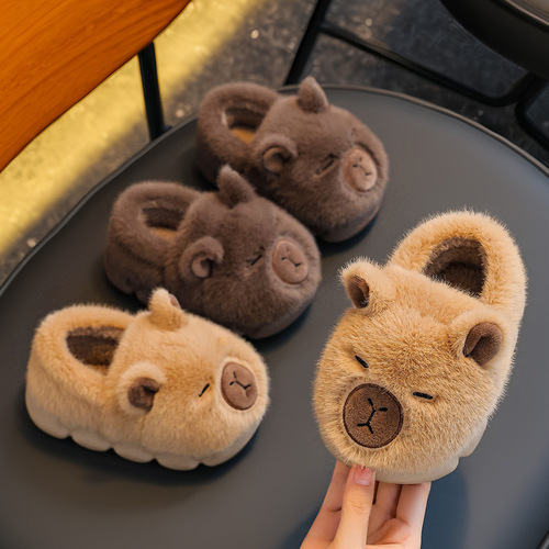 Cappibara Children's Cotton Slippers, Warm Women's Children's Slippers for Autumn and Winter, Non-slip Parent-child Pack-in-sole Cotton Shoes for Wholesale