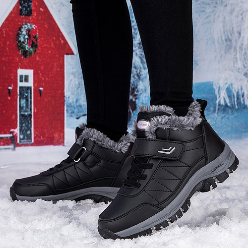 Cotton Shoes Outdoor Men's Cotton Shoes for Men Seasonal High-Top Snow Shoes Elderly Walking Shoes Women's Mom Fleece Lined
